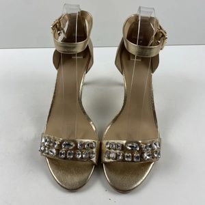 Michael Kors Gold Leather Rhinestone Open Toe Ankle Strap High Heels Size 10 M